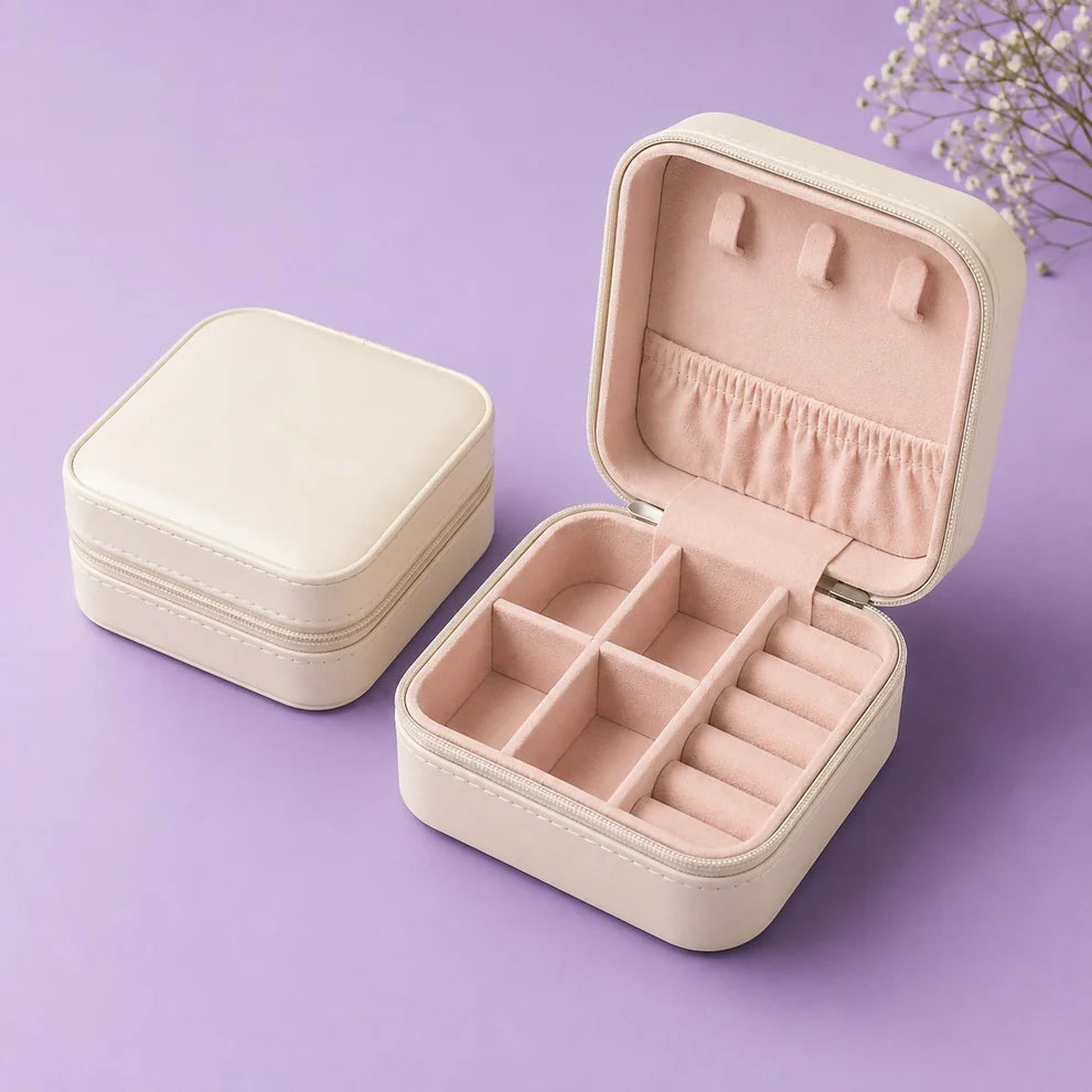 Travel Jewelry Organizer Box Portable PU Leather Ring & Earring Storage Case