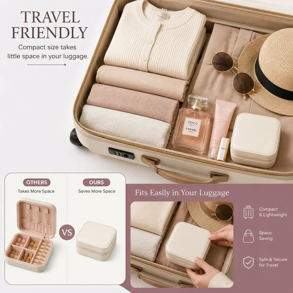 Travel Jewelry Organizer Box Portable PU Leather Ring & Earring Storage Case