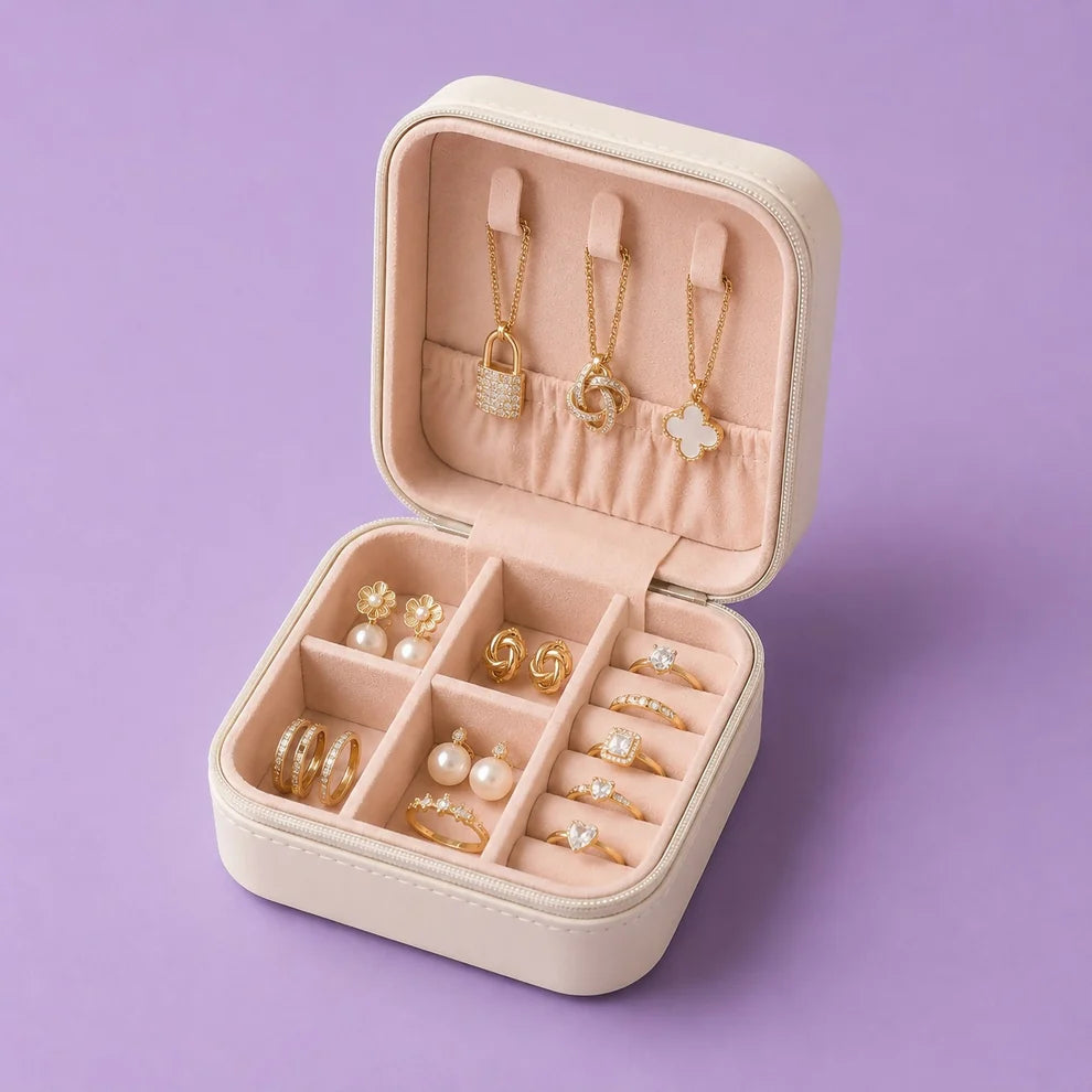 Travel Jewelry Organizer Box Portable PU Leather Ring & Earring Storage Case